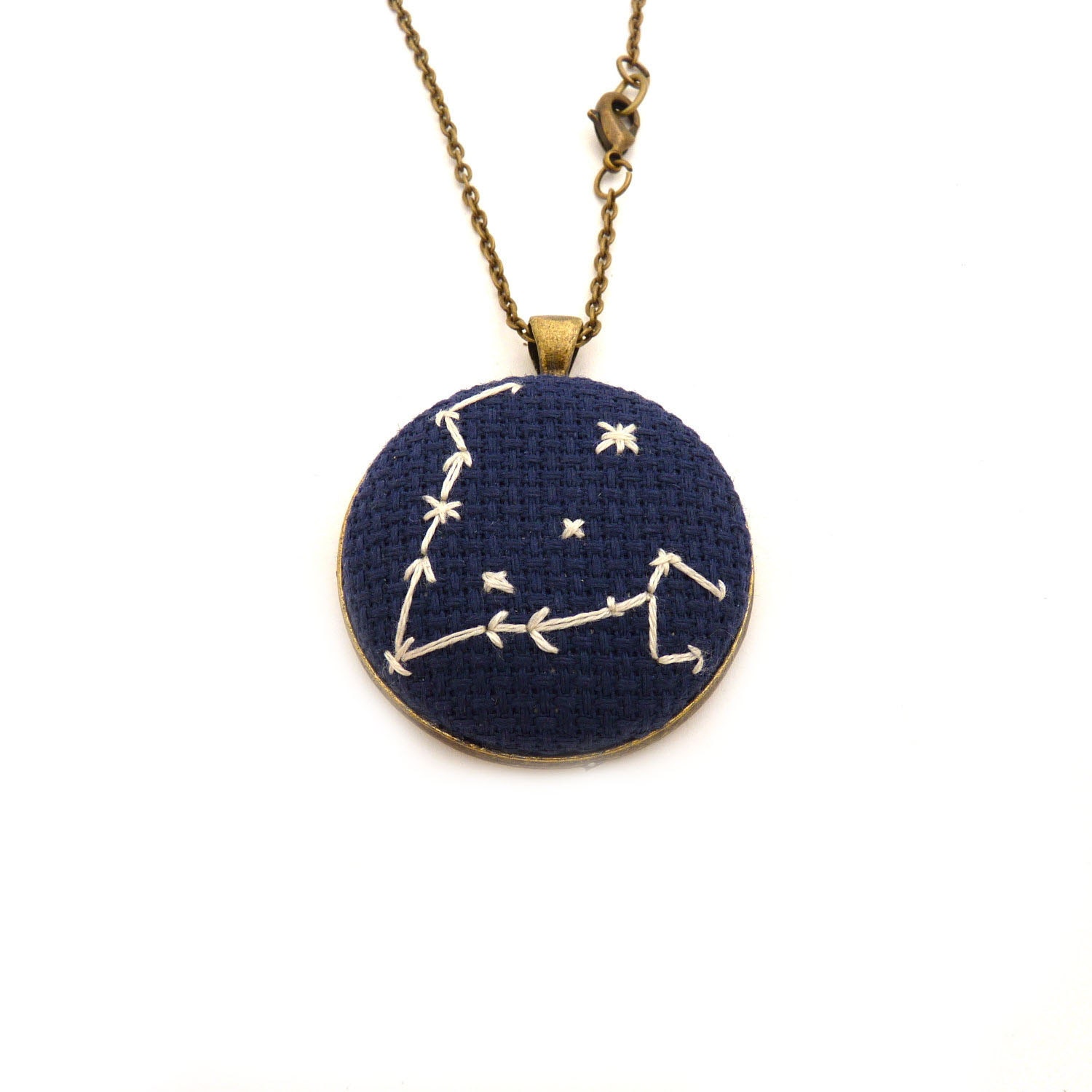 Pisces Zodiac Constellation Cross Stitch Embroidery Necklace