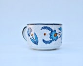 Soup bowl with handle soup cup vintage enameled stoneware flowers