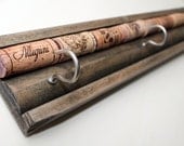 Reclaimed Wood Hanger, Wine Cork Wall Hanger, eco home decor, gray, wine corks, silver hooks - supporting artists