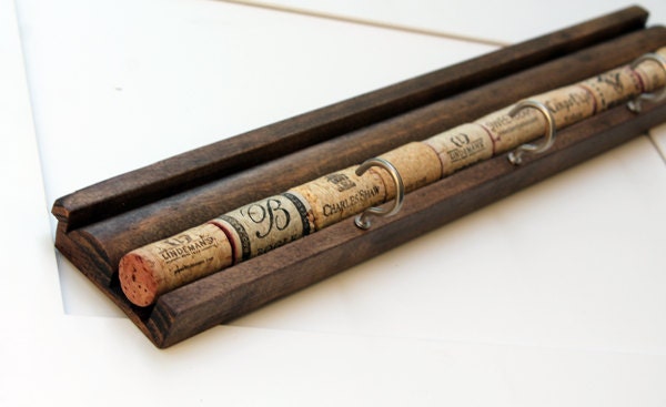Reclaimed Wood Hanger, Wine Cork Wall Hanger, eco home decor, brown, wine corks, silver hooks