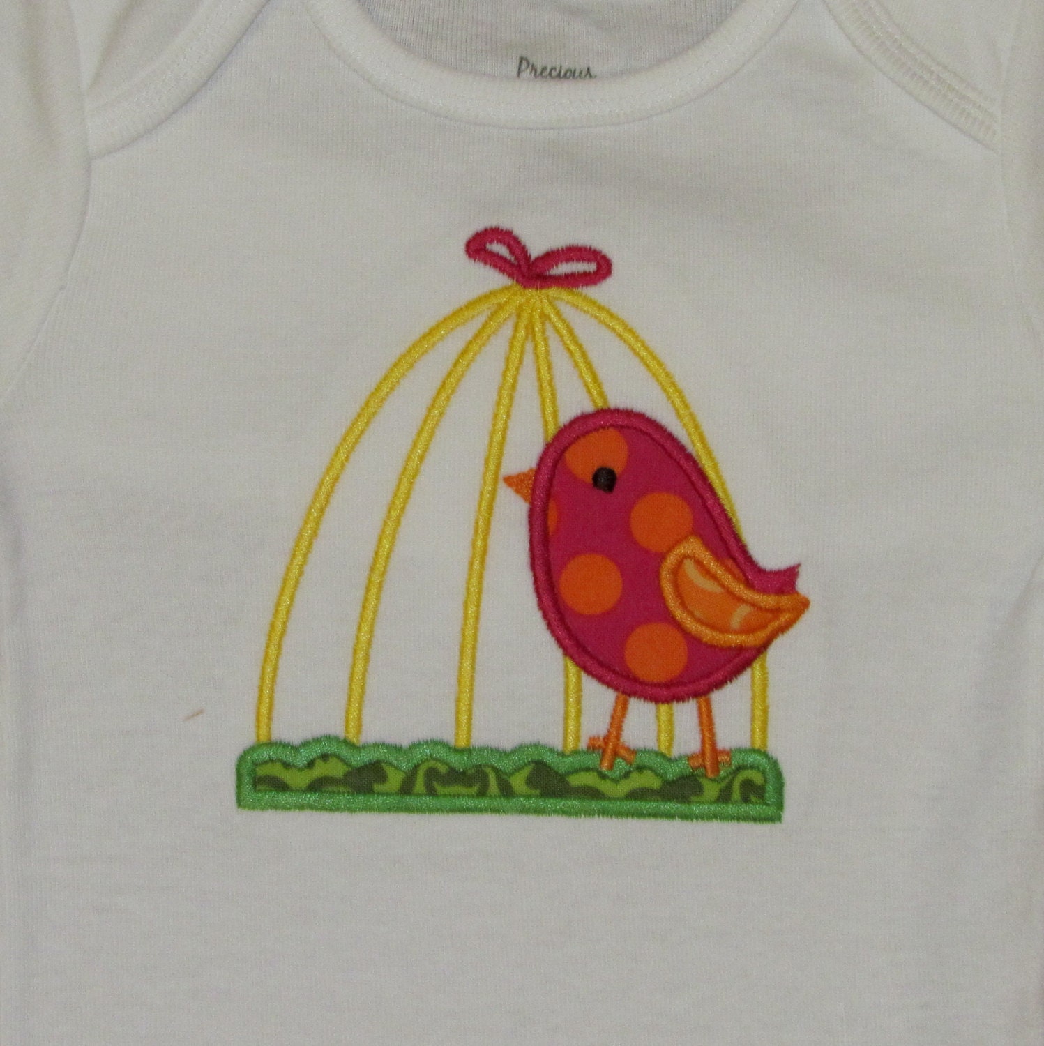 Girls, Shirt or Onesie, Appliqued Bird in Cage, YOU DESIGN, Monogrammed, Personalized, Spring, Summer, Everyday