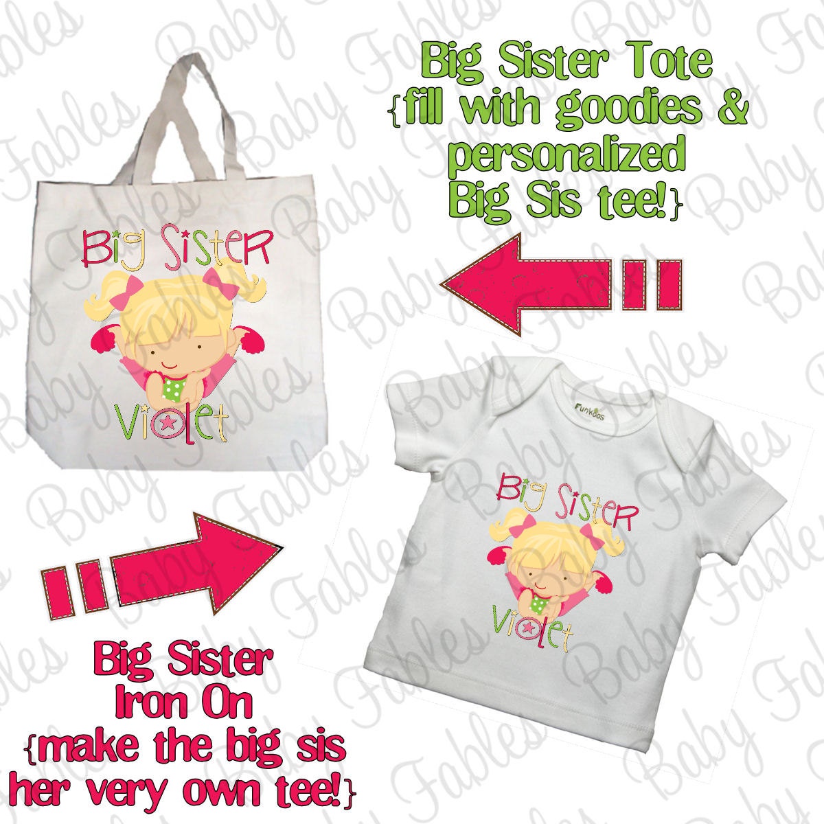 Big Sister Kit - Tote Bag and Iron On for Tee - Little Girl