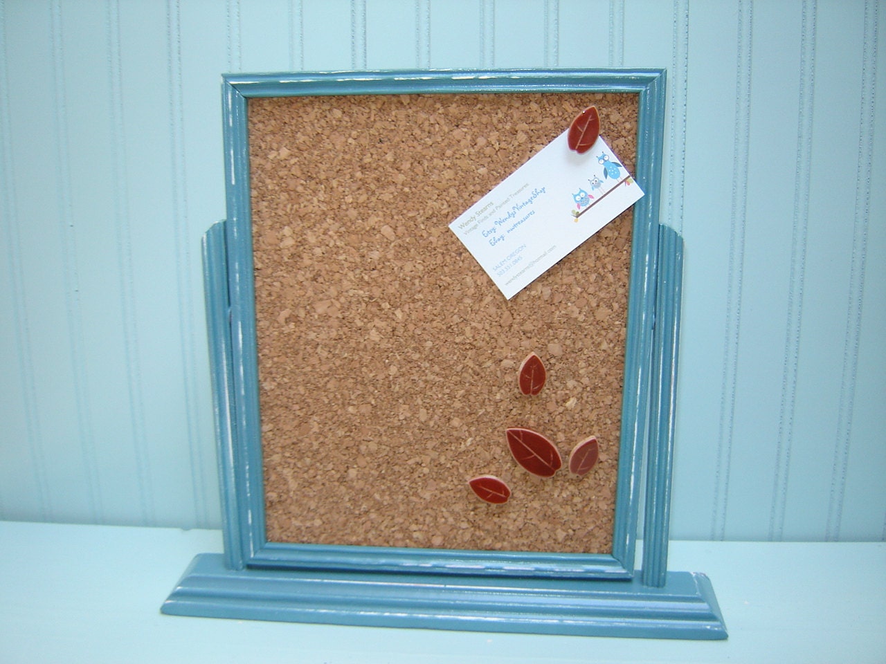 Memo Board Card Holder Turquoise Blue Upcycled Desk Top Bullentin Board