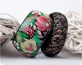 Dolci Fiori bracelet set. Hand Painted Jewelry. Flowers Lace Bangle Bracelet. Floral fashion. Bright colors. Wide and slim