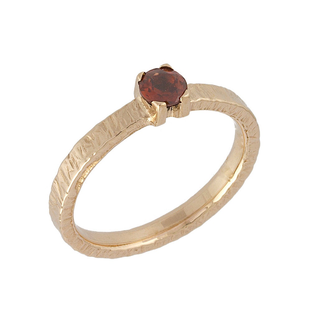 Vintage Hammered Round Garnet Engagement Ring 14k Rose Gold