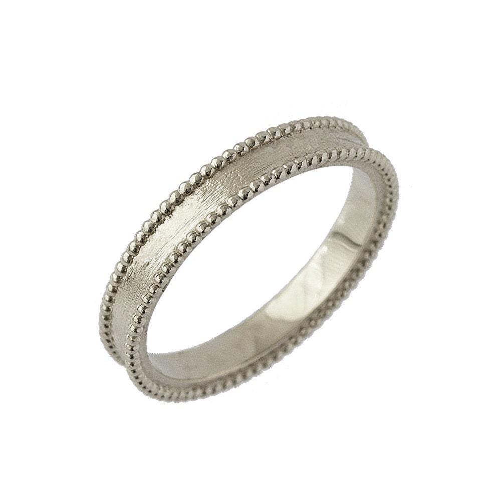 Artisan Milgrain Comfort Fit Wedding Band in 14k White Gold