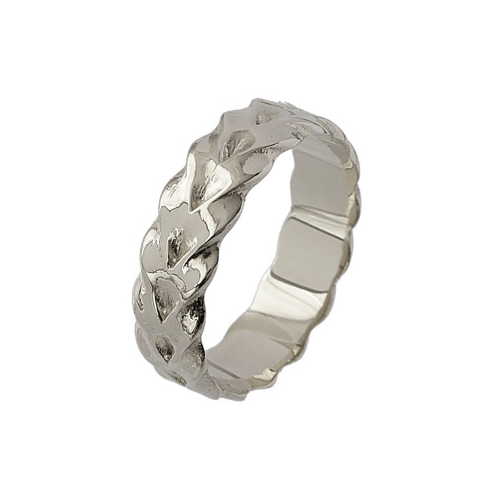 Vintage Braid Smooth Wedding Band in 14k White Gold
