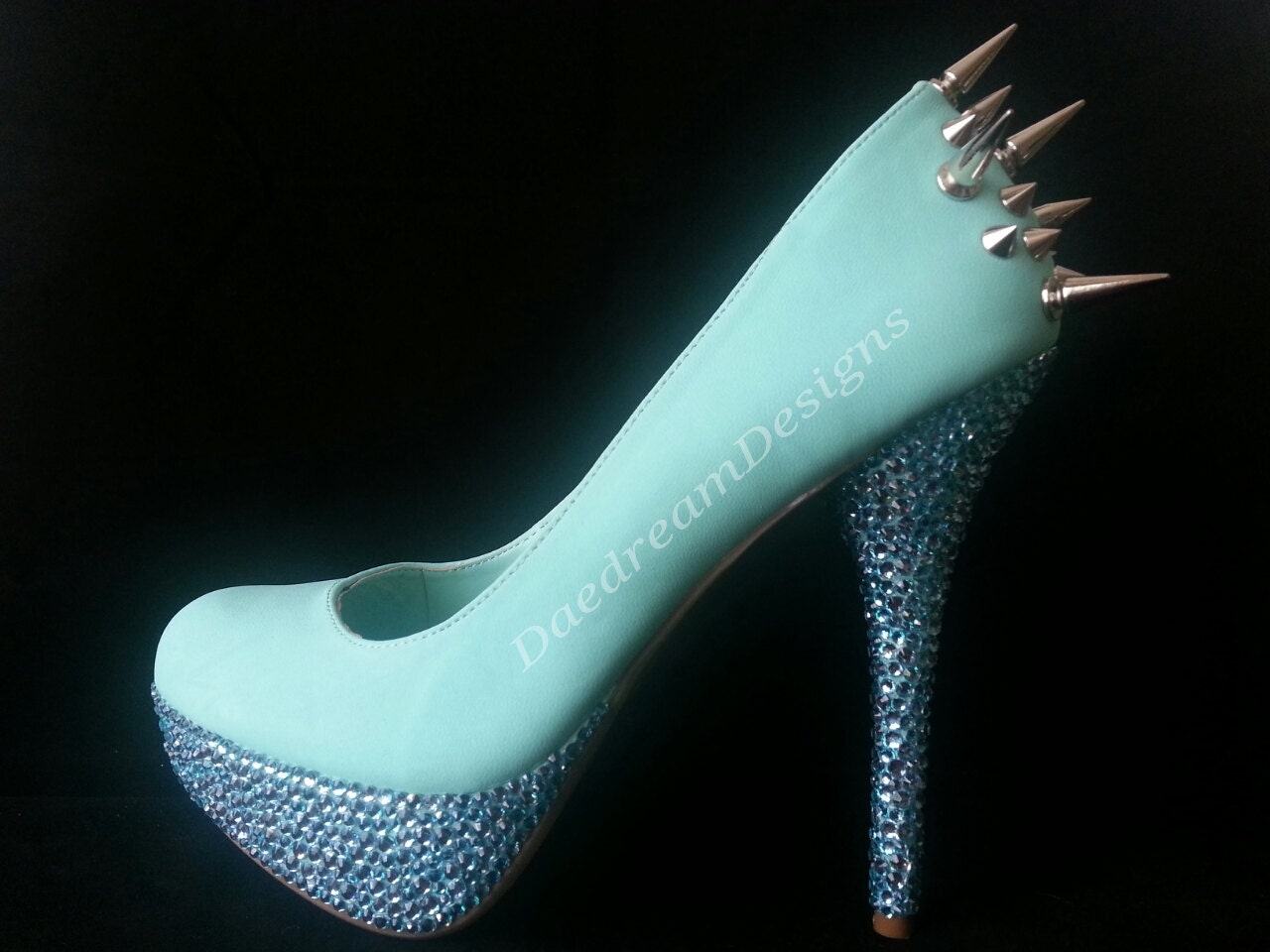 Custom Tiffany Blue Bling Spiked Pumps