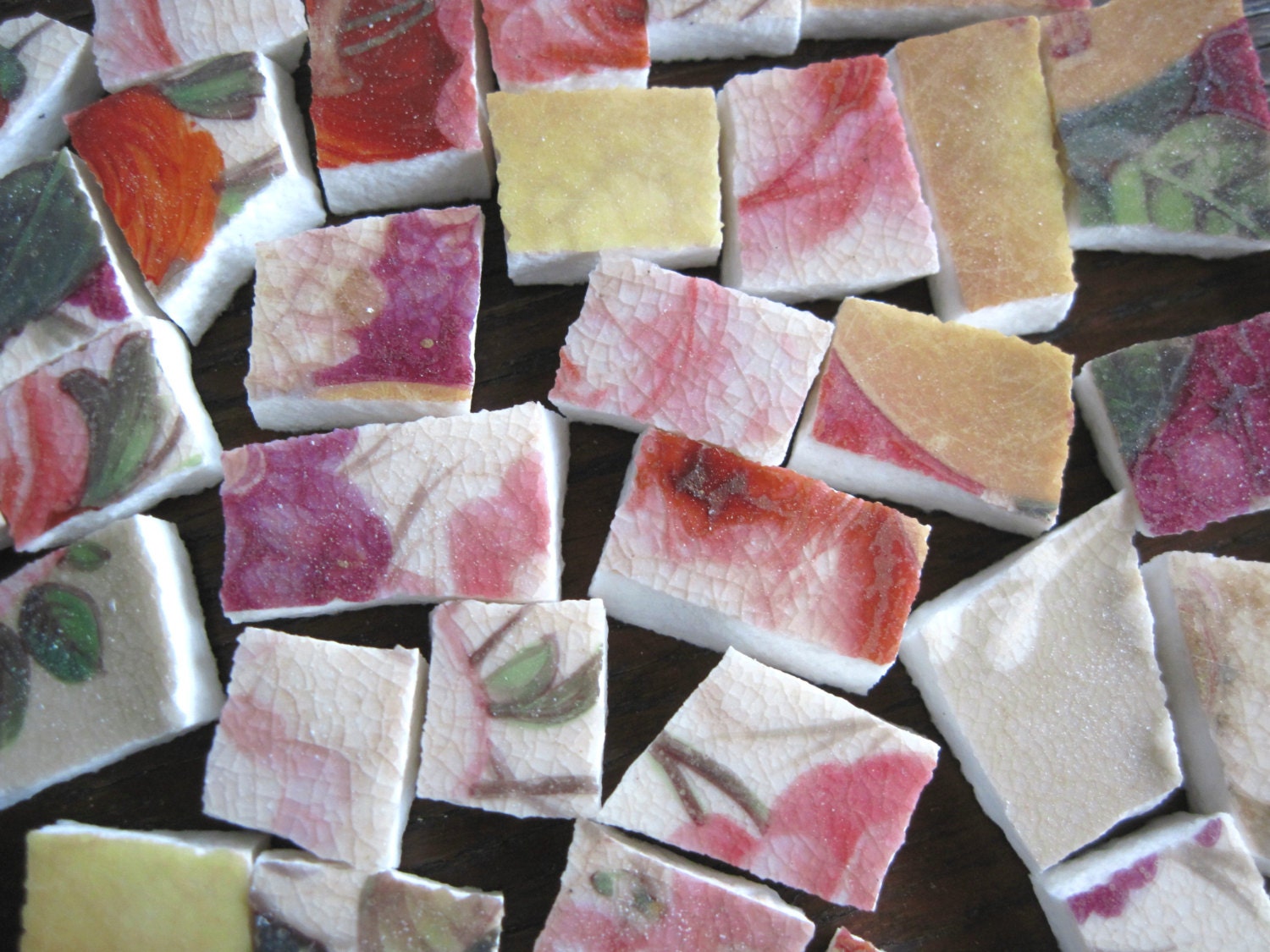 Mosaic Tiles, Hand Cut Antique China, Pink Floral