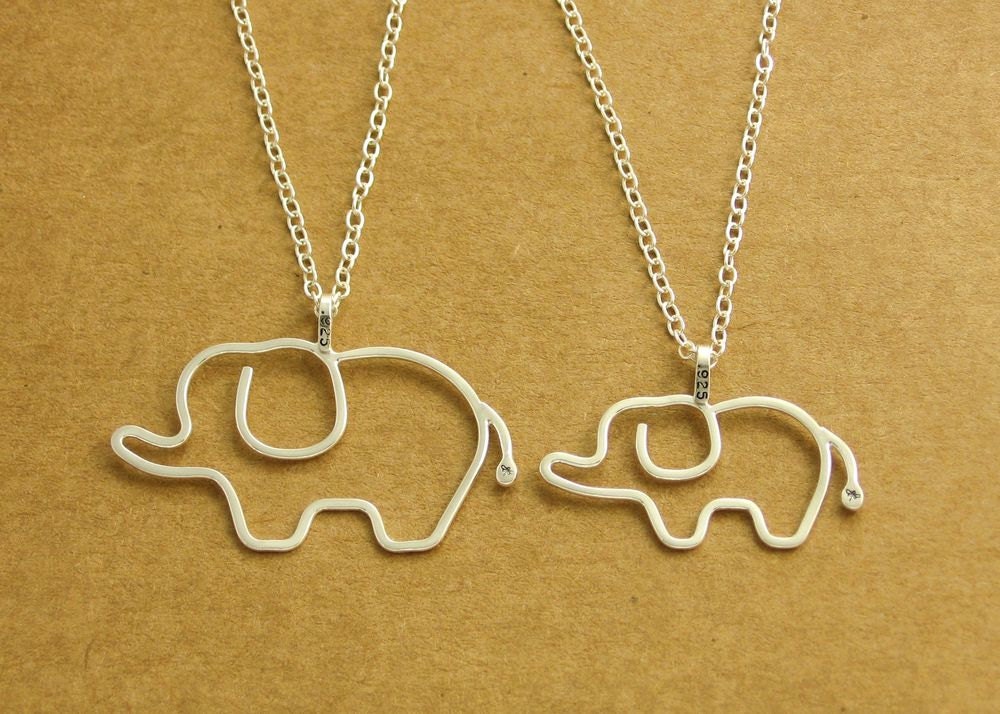 Mother and Baby Elephant Necklace Set, Sterling Silver