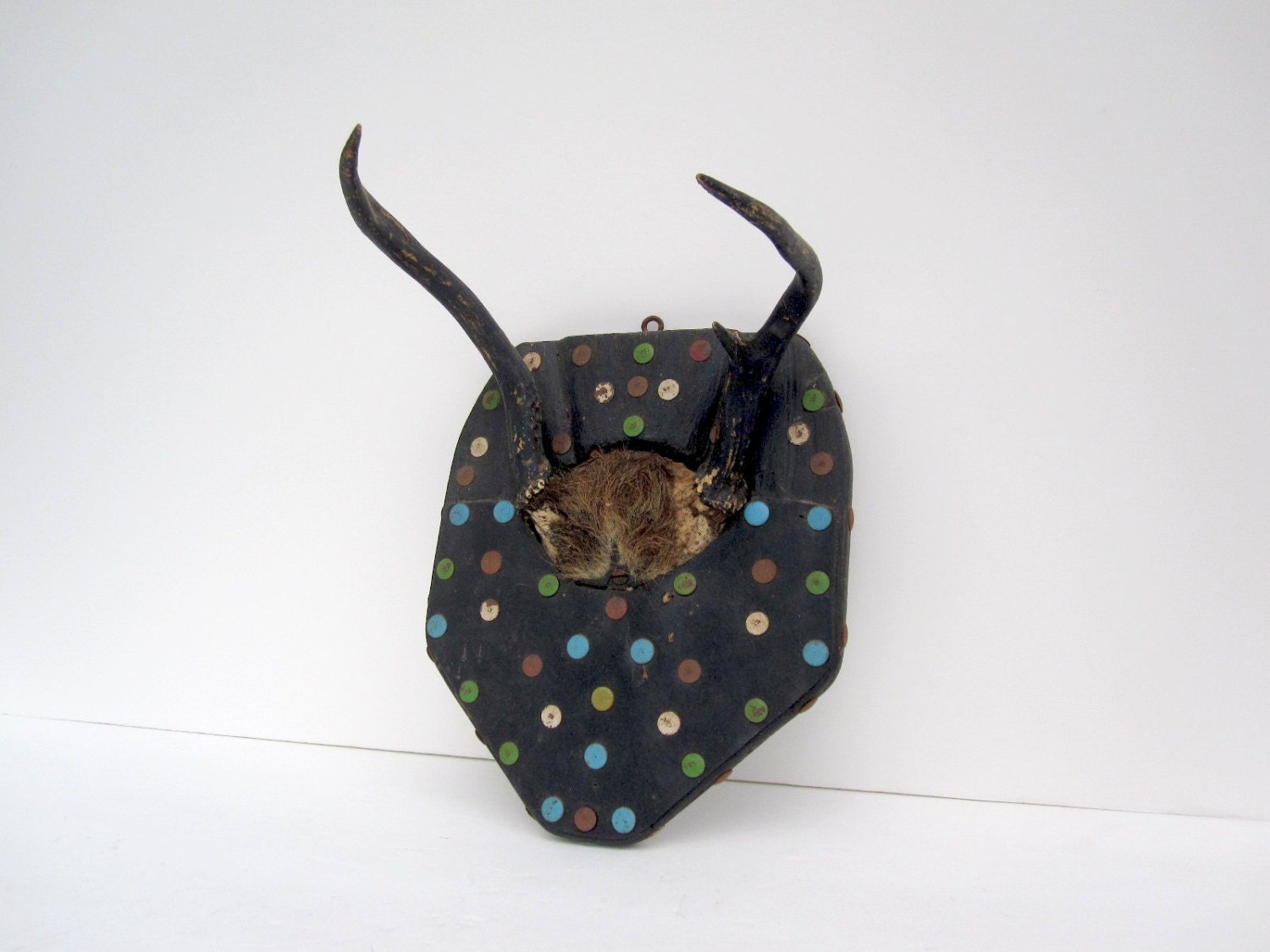Deer Antlers Mounted - Black Antlers with Blue Green Polka Dots - Rustic Cabin Decor