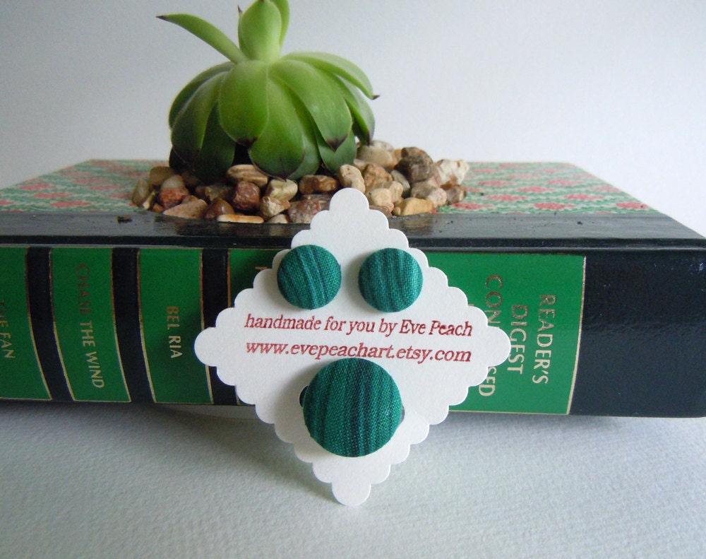 Turquoise Vintage Fabric Ring and Earring Set- Cover Button Ring and Earrings