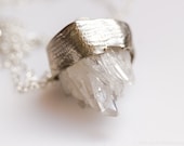 Natural Quartz Crystal Cluster Point Druzy Silver Pendant