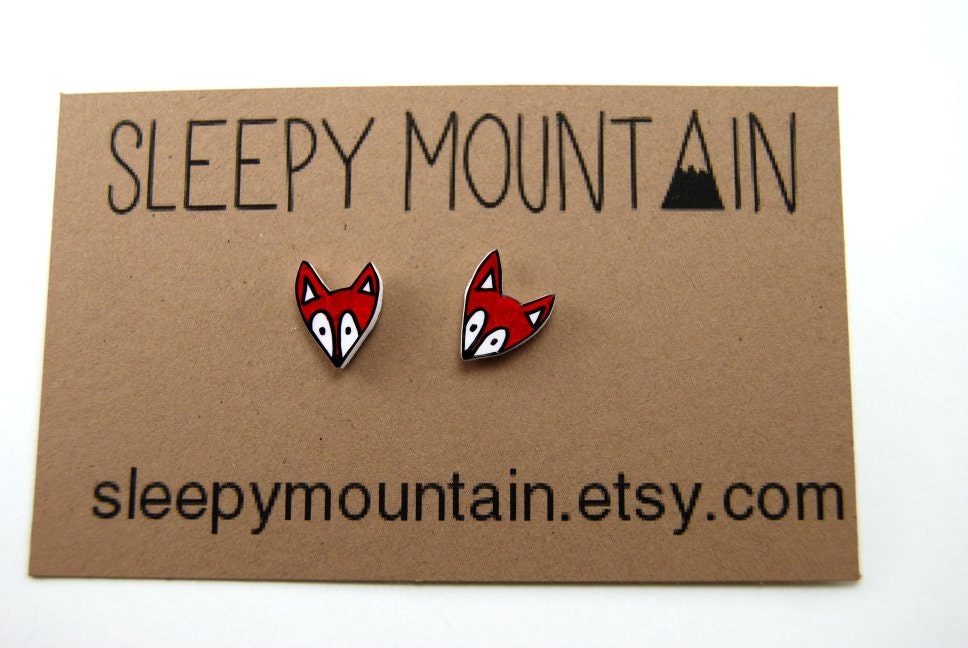 Fox Earrings - Tiny Red Woodland Fox Stud Earrings