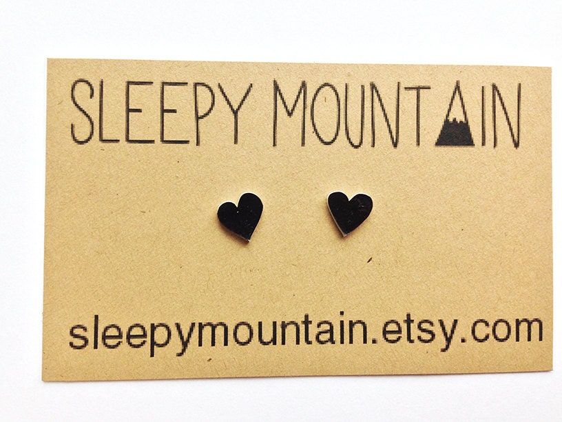 Sale - Dainty Black Hearts - Stud Earrings