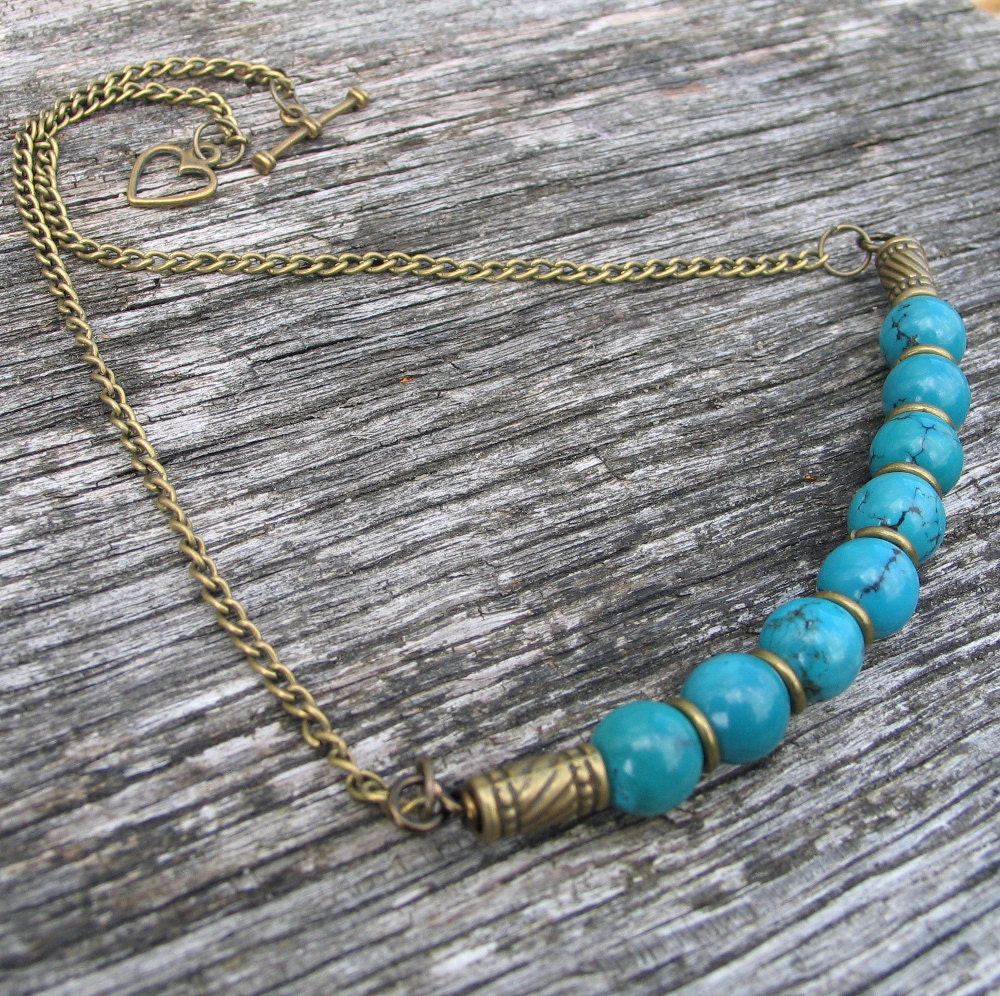 Turquoise Wire Wrapped Necklace Natural Turquoise Gemstone, Summer Colours Gift for Her