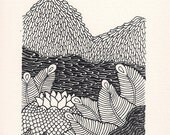 SUMMER FUN SALE Seascape Screenprint Underwater Mountains 5x7