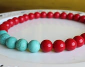 Red and Turquoise statement necklace color block