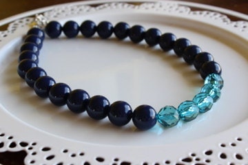 Navy and aqua color block statement necklace