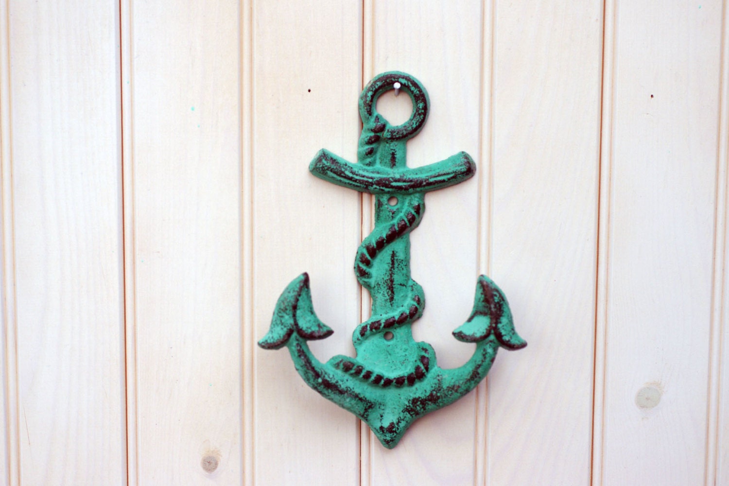 Cast Iron Anchor Wall Hook - Ocean Green - Beach Decor - Nautical Decor