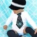 Baby Boy Preppy Plaid Monogrammed or Personalized Tie Onesie & Leg Warmers SET.  Plaid of Dark Gray / Grey, Black, Navy, White, Aqua, Teal.
