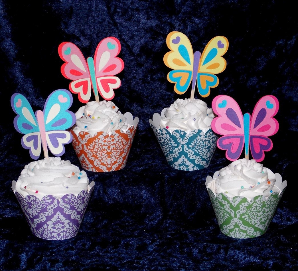 Butterfly Cupcake Toppers ... Birthday ... bright colors ... garden party ... custom options available Il_570xn