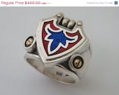 on sale Sterling Silver  Ring for Men and Women with 9k Gold and red and blue Enemal Unisex