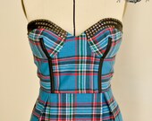 Janice - Blue Plaid Peplum Bustier