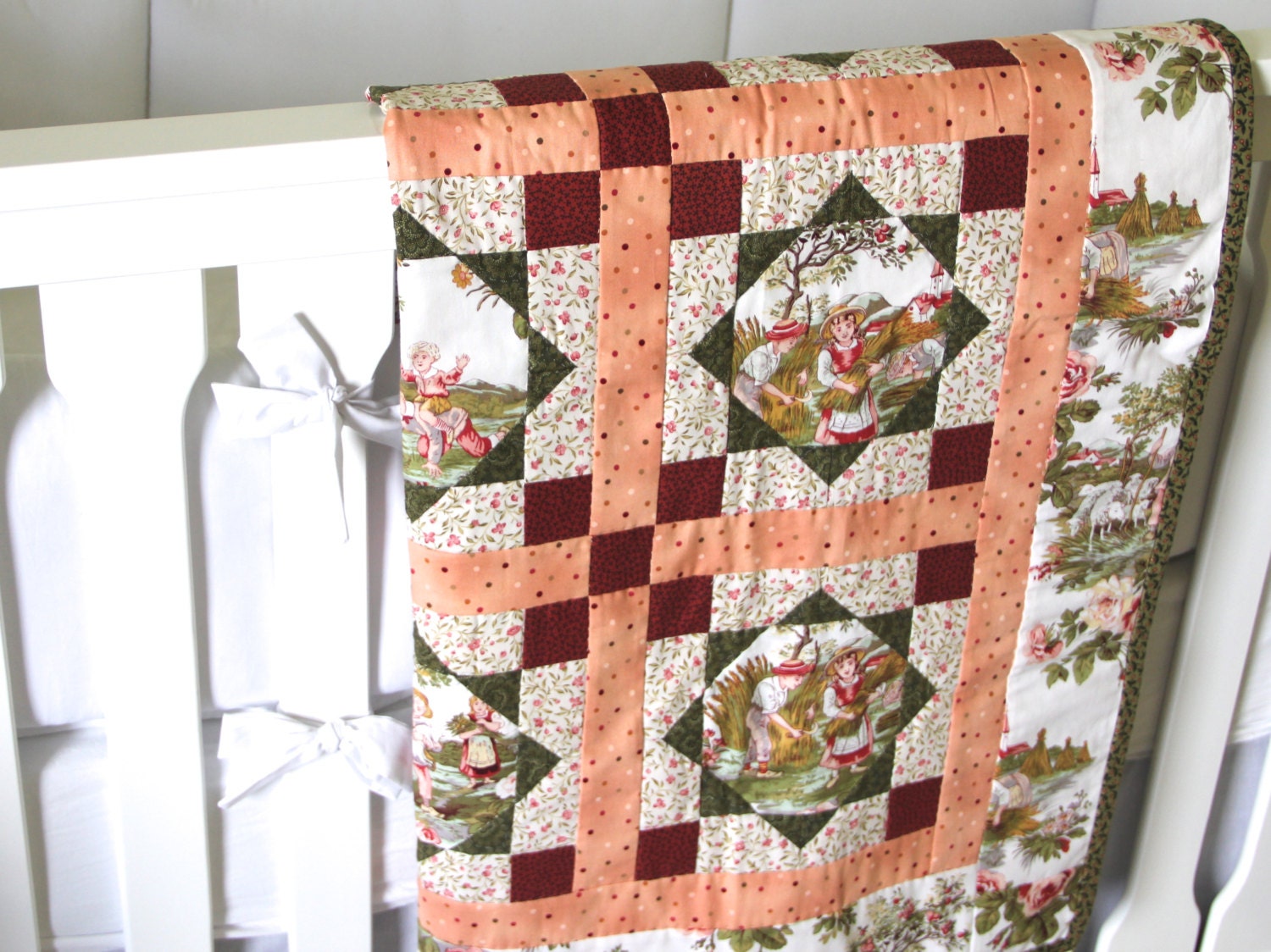 Girl's Quilt- Vintage Flare in Peach and Greens