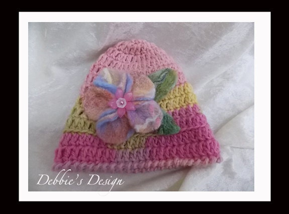 Baby Hat-205 FREE SHIPPING, Baby Girl, Handmade, Nuno Felting, Embellished, Accessories, Children, Clothing, Gifts, New Baby, Cap, Beanie