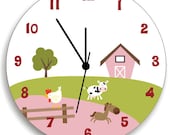 Girl Farm Animal Nursery Wall Clock, Bedroom Clock, Nursery Wall Hanging