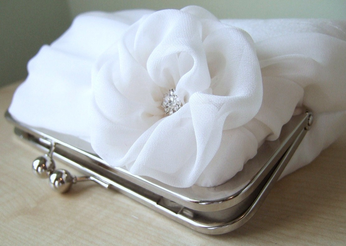 EllenVintage Silk Chiffon Clutch In White or Ivory, Wedding clutch, Wedding bag, Bridesmaid clutch, Bridal clutch, Purse for wedding