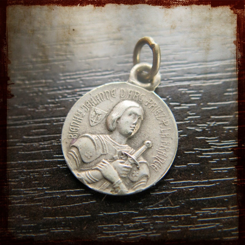 Antique Saint Joan of Arc Religious French Medal - Jewelry devotion pendant from France