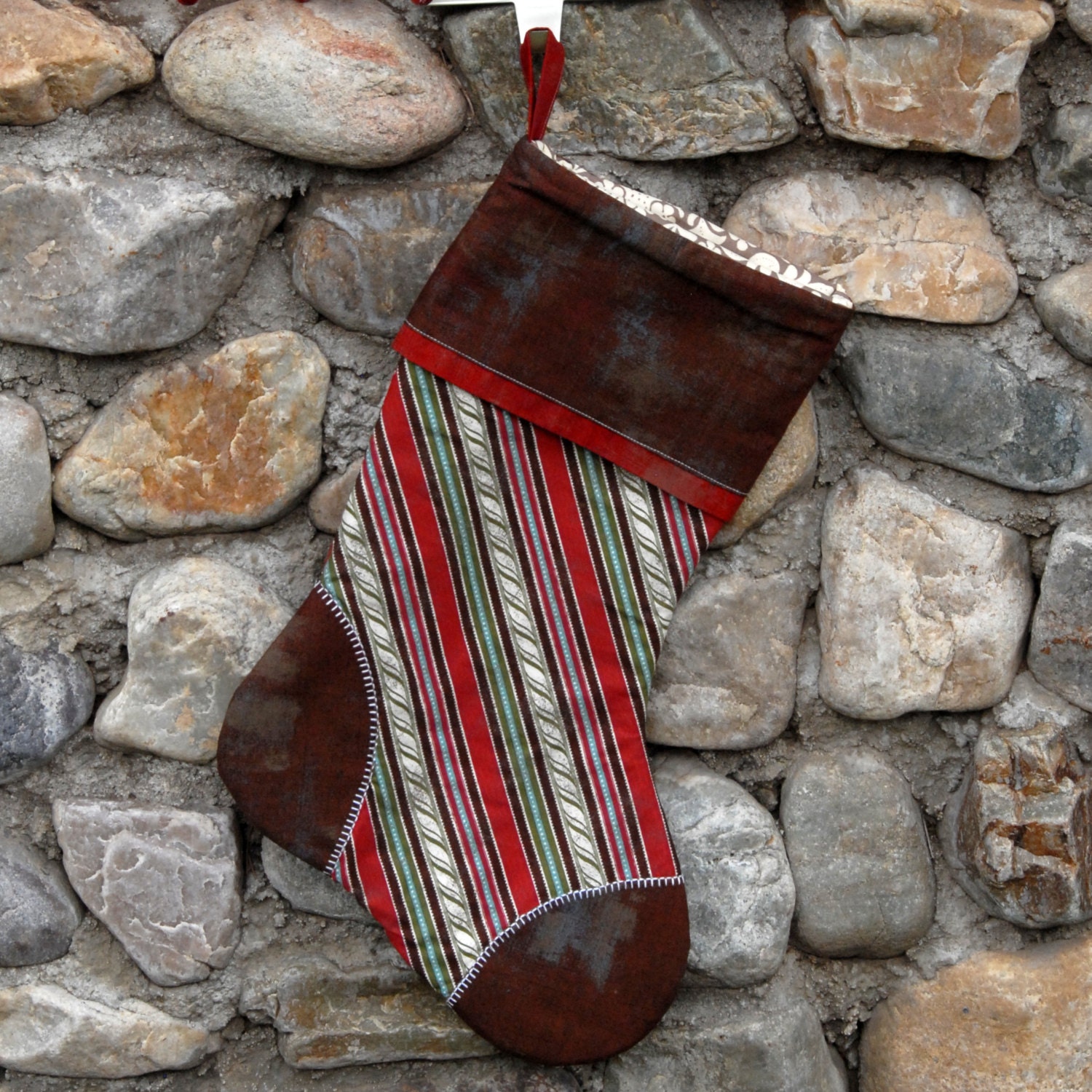 Handmade Striped Christmas Stocking from the Classic Collection by Yards and Yards