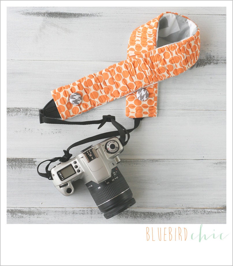 ruched camera strap cover - orange you glad