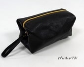 Square Shape Leather  Clutch / Pouch Bag - Black