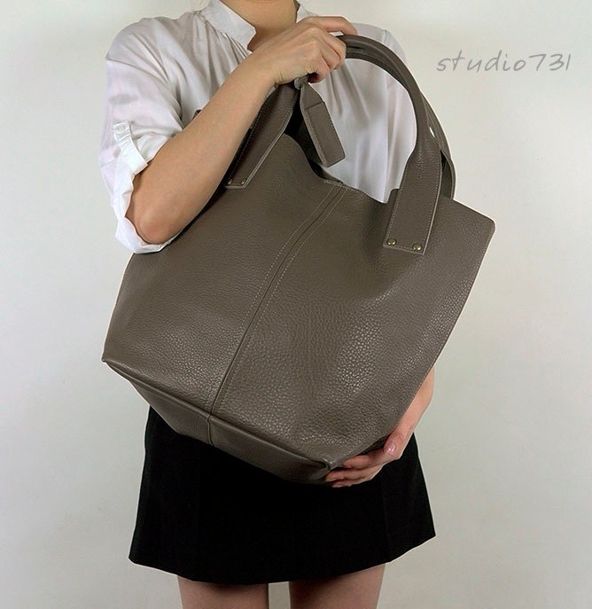 Supple Leather Large Tote Bag - Dark Grey