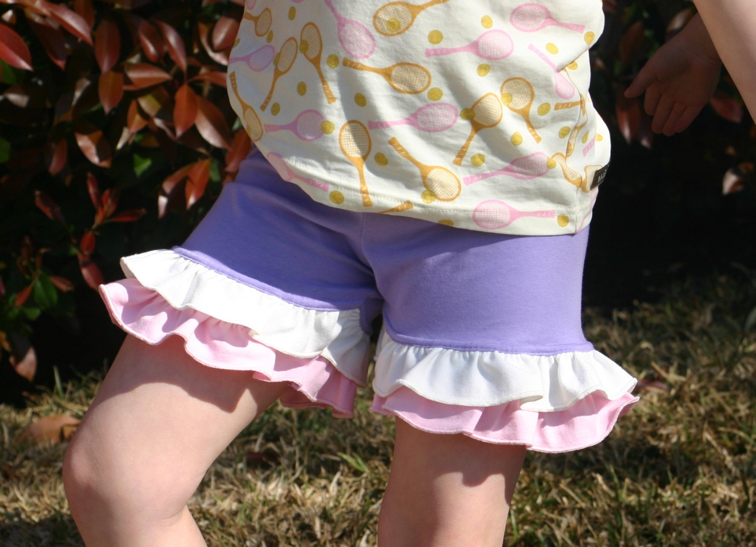 purple lavender double ruffle shorts with pink and cream ruffles shorties sizes 18m - 8 girls