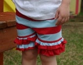 blue and red stripe knit double ruffle shorts shorties sizes 12m - 8 girls