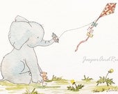 Elephant Nursery Art Print for Baby and Children- Ellie's Windy Day - 5x7 Archival PRINT- Nursery Wall Decor- Nursery Wall Art