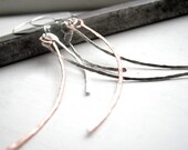 Long Dangle Earrings - Sterling Silver and Copper, Hand Formed Wire Earrings, Hammered and Textured Metal Earrings, Handmade Fun Jewelry