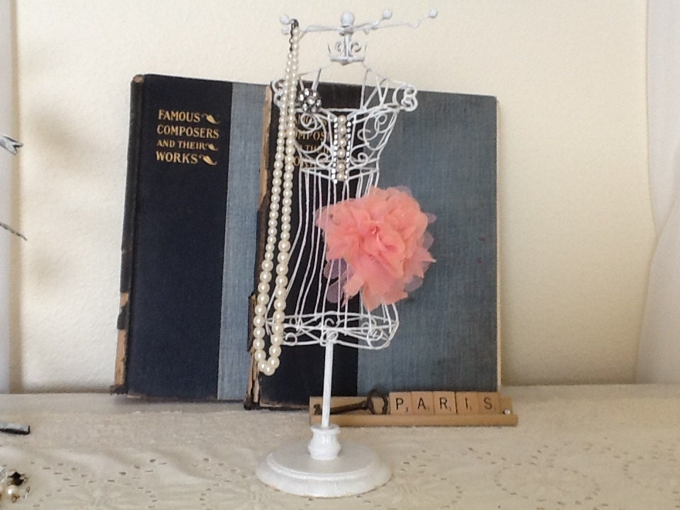 Vintage Wire Dressform Jewelry Display, Shabby French Jewelry Organizer, Necklace and Earring Holder