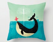 The Bird and The Whale -  illustrated Cushion Cover / Throw Pillow (16" x 16") by Oliver Lake