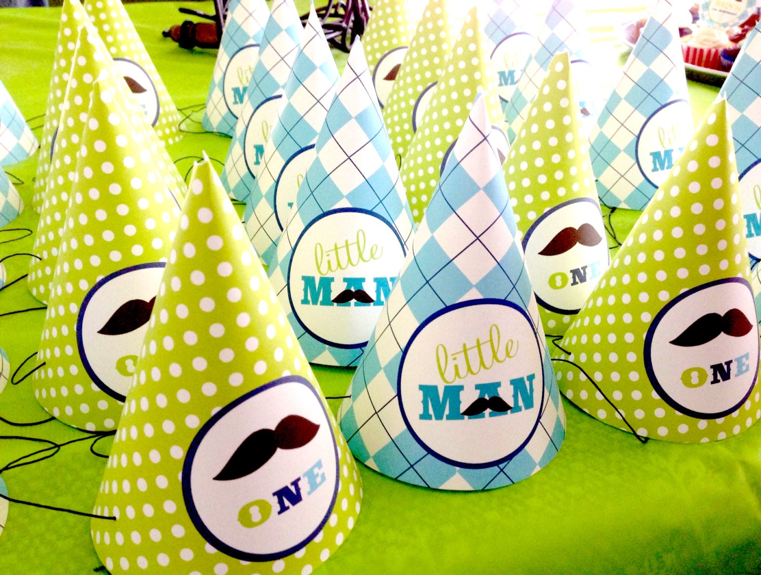 Little man Mustache bash printable party hats INSTANT DOWNLOAD for birthday party in lime and navy