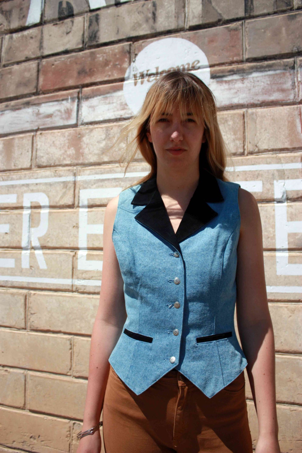 Vintage Denim and Suede Vest