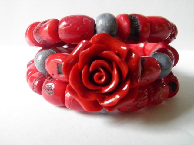 Wrap bracelet red bamboo coral , blue coral  summer spring gift for her boho chic