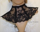 Black eyelash lace neck corset collar with delicate style ribbon back lacing and zip closure ref q