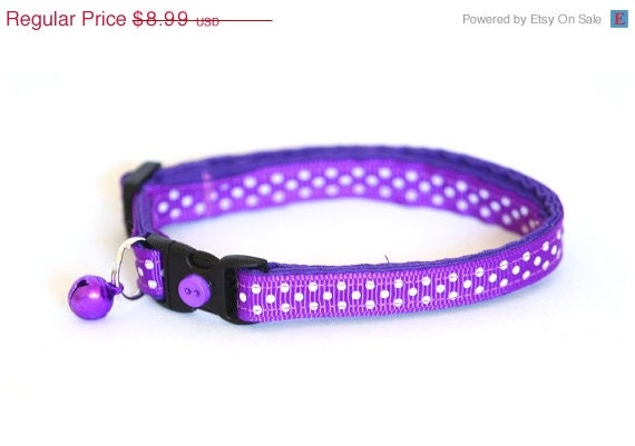 ON SALE Polka Dot Cat Collar - Purple - Large Size Collar