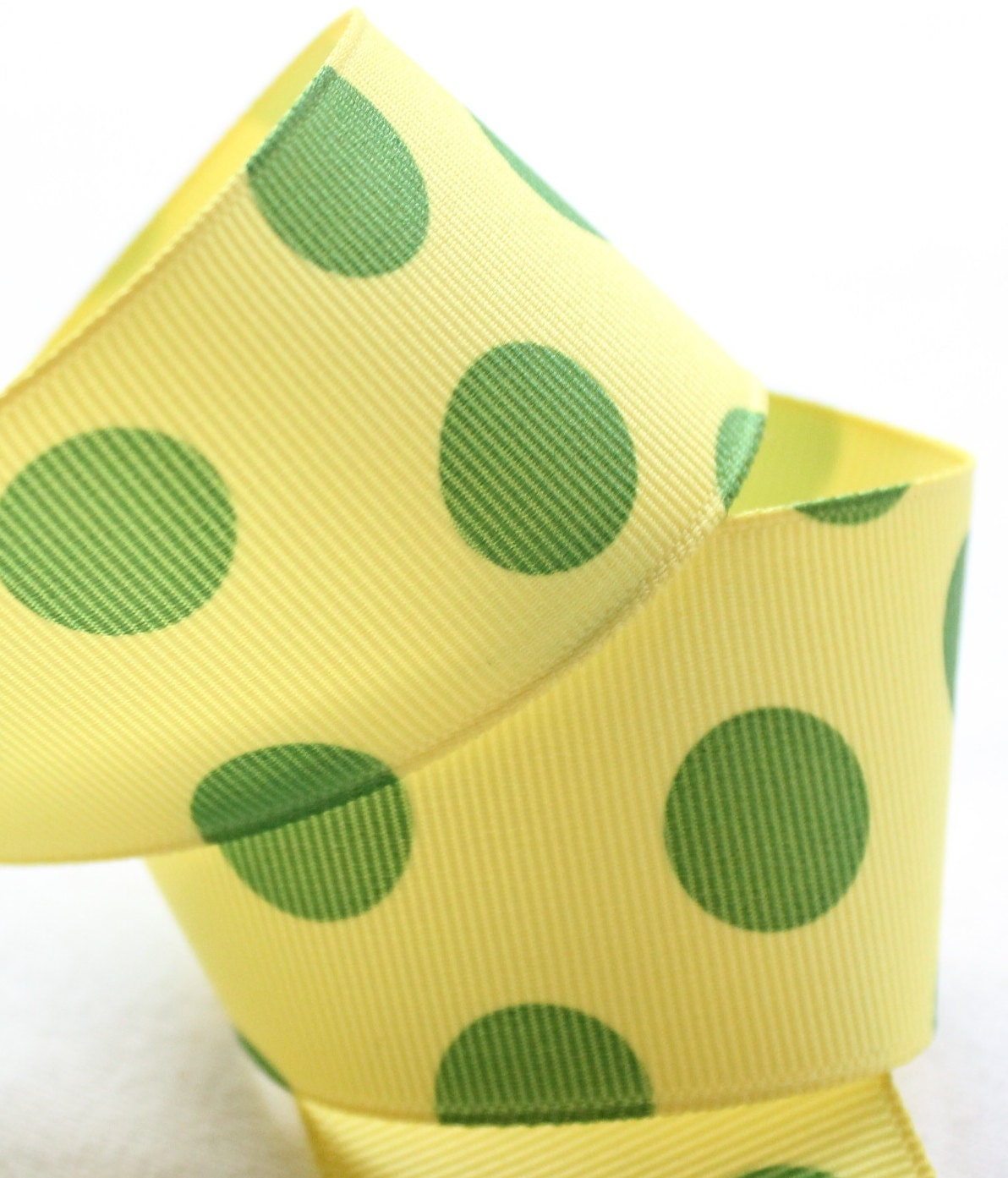 5 yards Lime on Yellow Jumbo Dot 1-1/2 inch Grosgrain Ribbon - Hairbow Supplies, Etc.