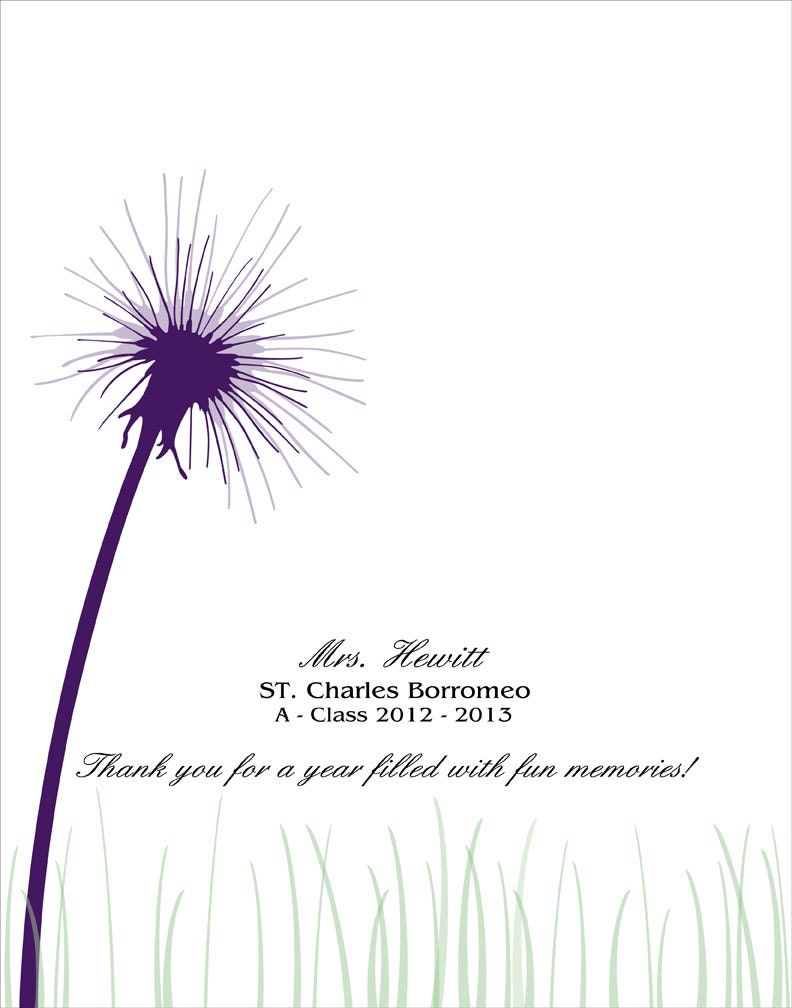 DIY Teachers Appreciation Gift / Personalized Thumbprint Dandelion For Teacher  8x10, 11x14 or 16x20 / Printable PDF